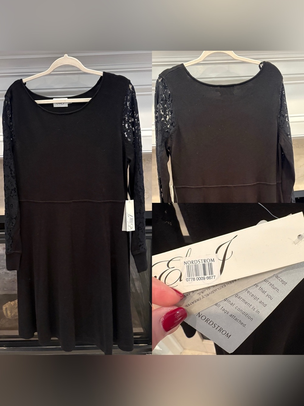 Eliza J from Nordstrom Black Long-Sleeve Lace-Accent Dress
